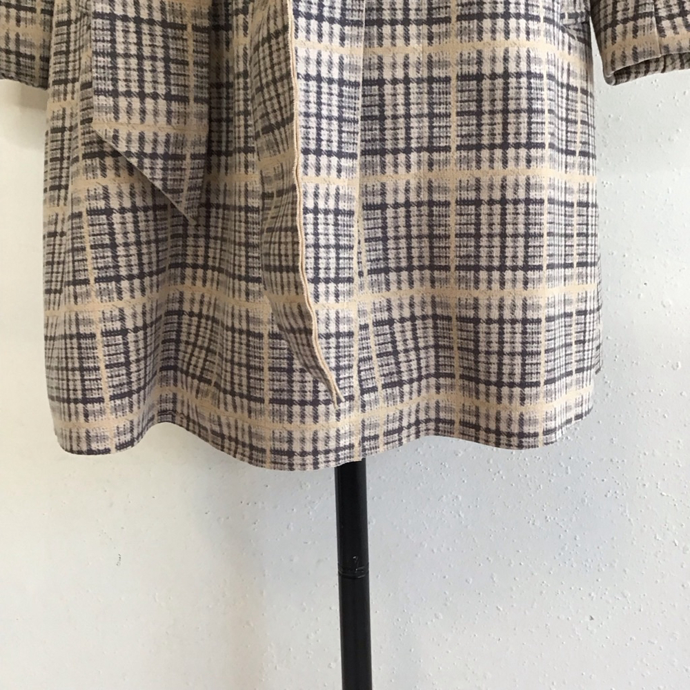 Solitaire Women Plaid Double Breasted Tie Belt Trench Jacket S Beige Black - Picture 8 of 15